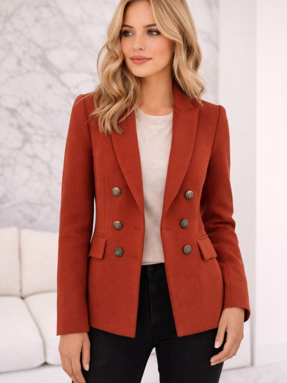 Veronica Beard Peninsula Peak Lapel Brick Blazer 0